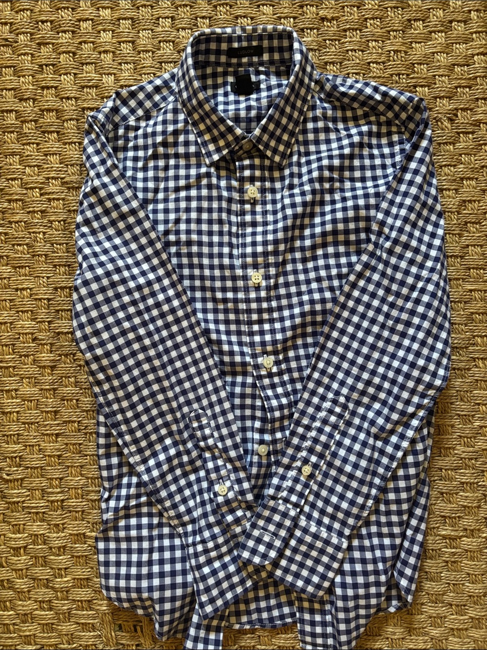 J. Crew Boys Navy and White Gingham Button-Down Shirt